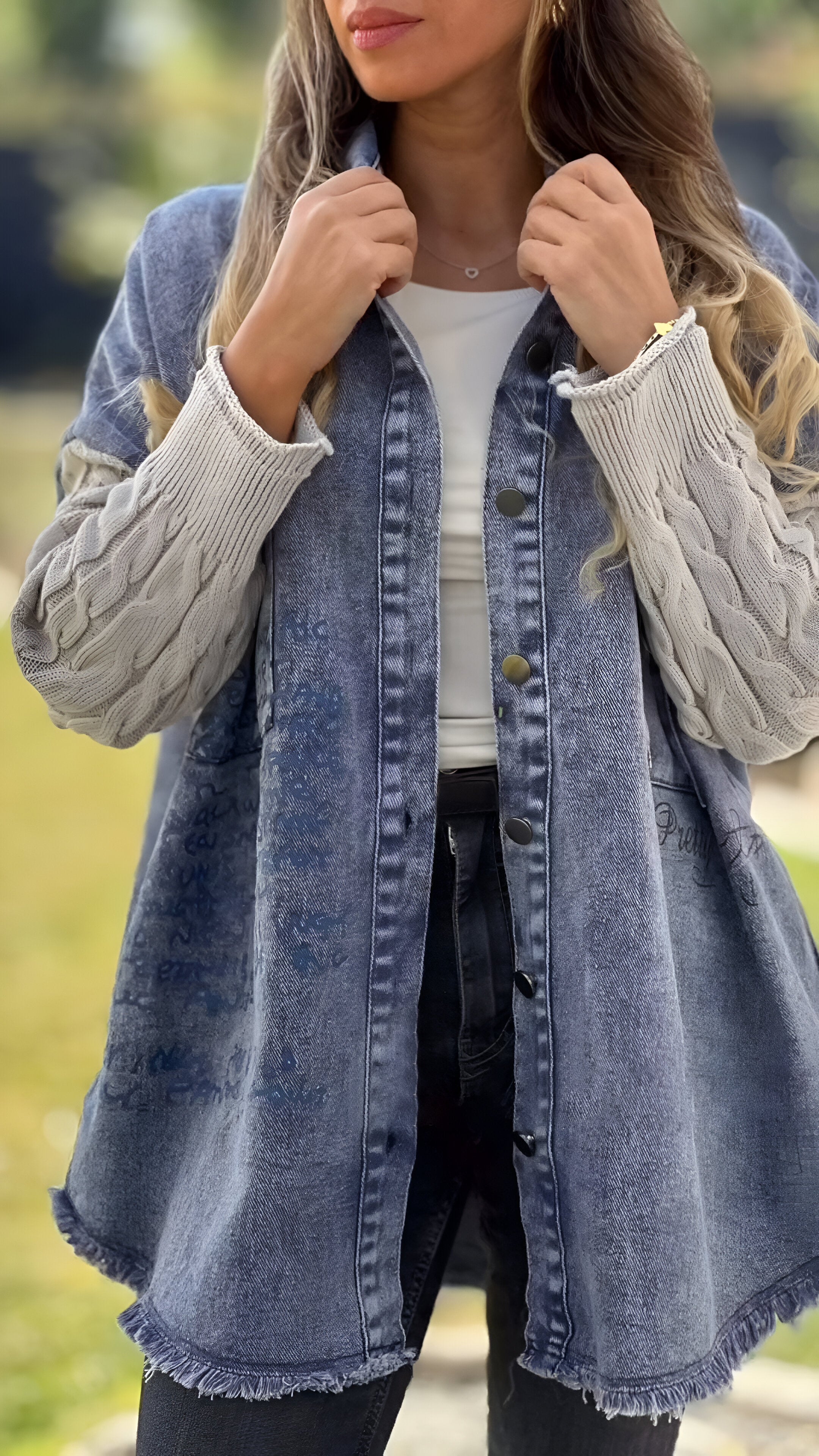 HALLIE Denim Knit Hooded Jacket